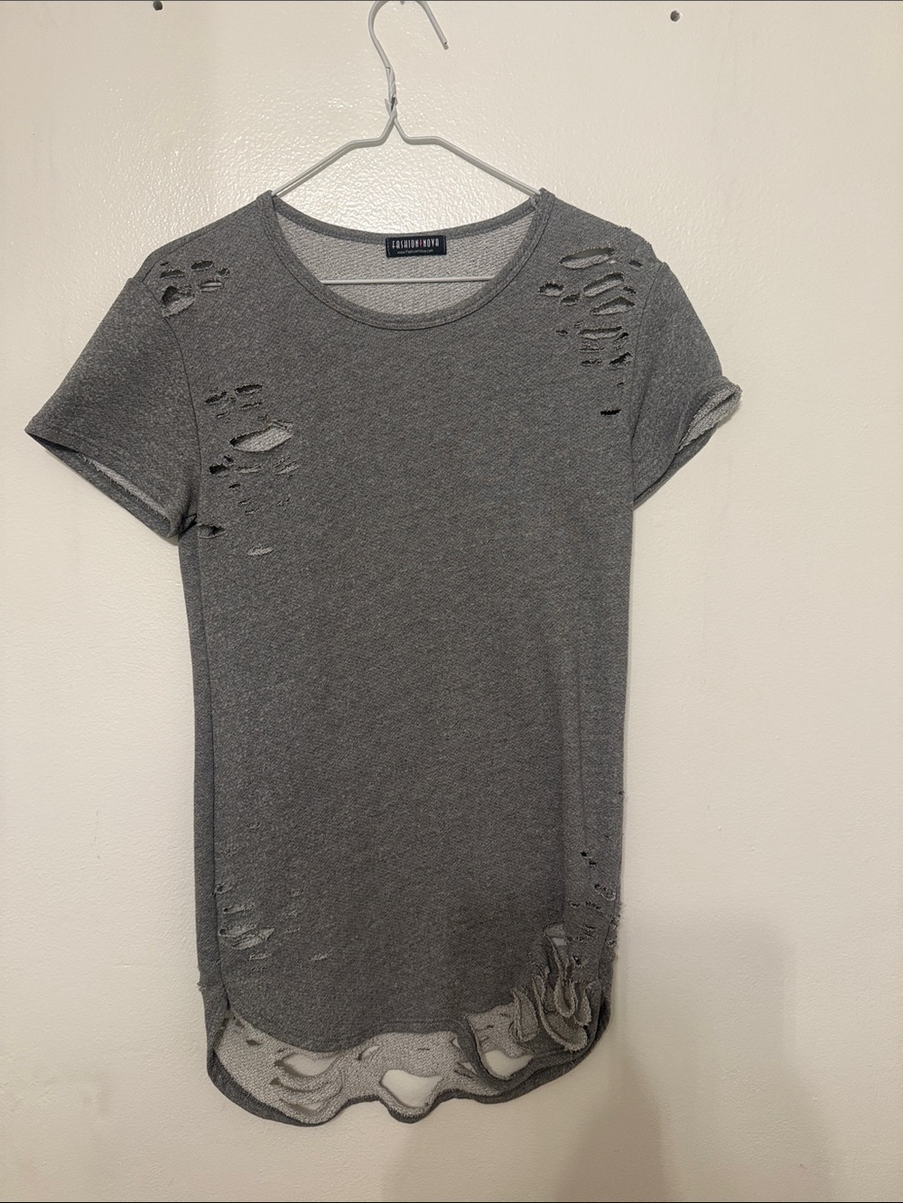 Fashion Nova Gray Distressed Short Sleeve Tee